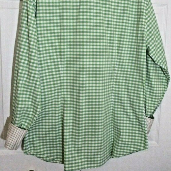 Rufus Button Front Shirt sz M Green Gingham Contrast Cuffs 100% Cotton USA - Picture 10 of 14